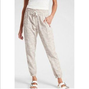 🌞Athleta Cabo Tide 100% Linen Cream Neutral Camo Jogger Size 6